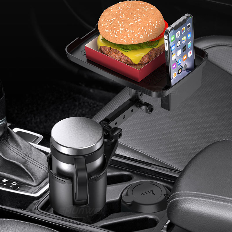 3 in 1 Car Phone Holder - Adjustable Height Car Cup Holder Tray with Expandable Base, Custom fit for Car - Delicate Leather