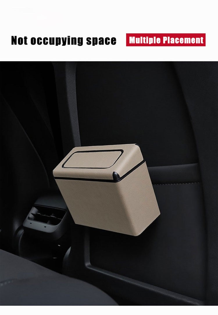 Car Trash Bin Waterproof Portable Garbage Can with Lid, Fit with all car, Mini Car Accessories with Lid and Trash Bag, Cute Car Organizer Bin, Small Garbage Can for Storage and Organization - Delicate Leather