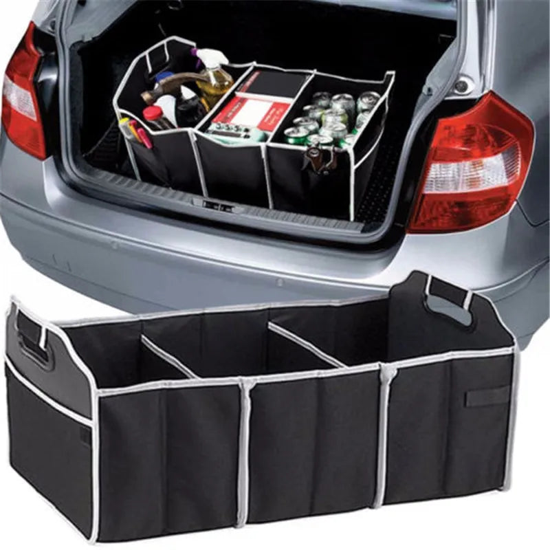 Car Trunk Storage Box - Extra Large Collapsible Organizer with 3 Compartments - Delicate Leather