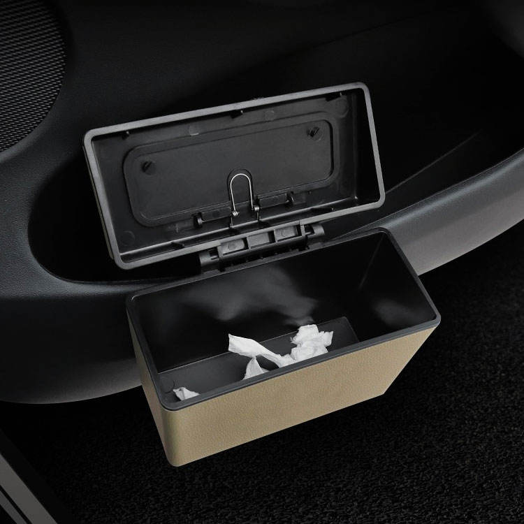 Car Trash Bin Waterproof Portable Garbage Can with Lid, Fit with all car, Mini Car Accessories with Lid and Trash Bag, Cute Car Organizer Bin, Small Garbage Can for Storage and Organization - Delicate Leather