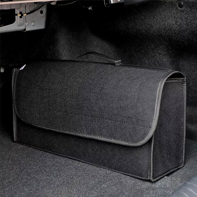 Black Large Anti-Slip Foldable Car Luggage Felt Storage Bag - Trunk Storage Box and Tool Bag - Delicate Leather
