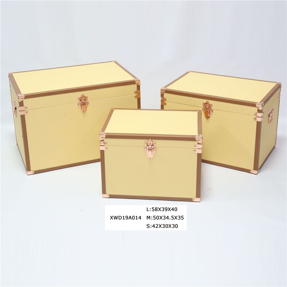 Small Vintage Leather Storage Drawer Trunk - Set Of 3 - Delicate Leather