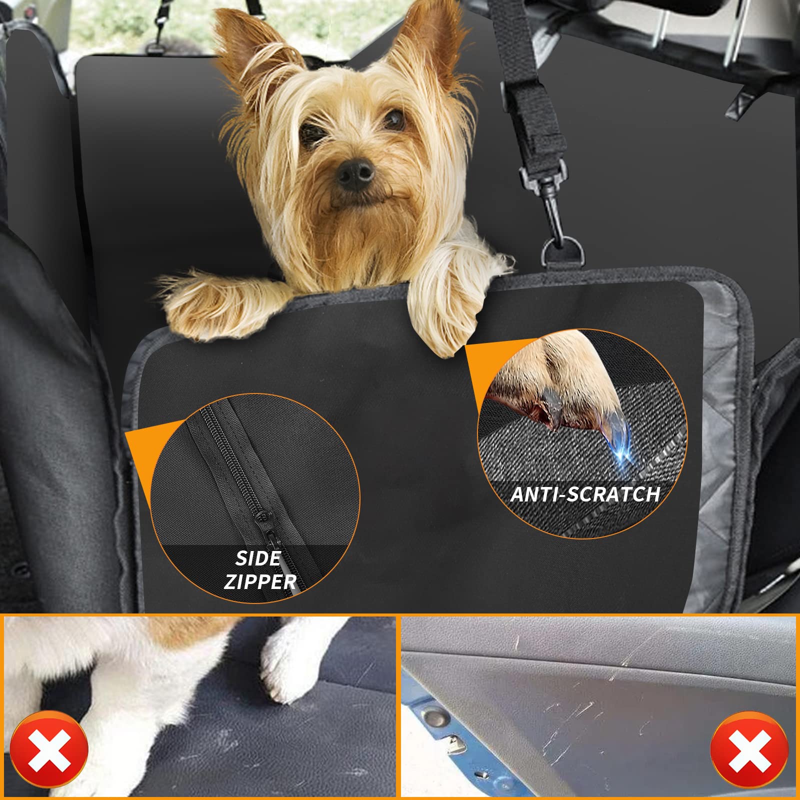 Pet Seat Cover - Waterproof, Anti-slip Back Seat Dog Hammock, Pet Protector for Car Rear Seat with Pockets - Delicate Leather