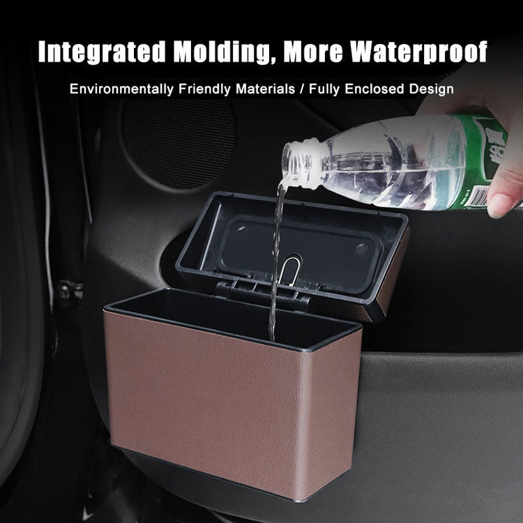 Car Trash Bin Waterproof Portable Garbage Can with Lid, Fit with all car, Mini Car Accessories with Lid and Trash Bag, Cute Car Organizer Bin, Small Garbage Can for Storage and Organization - Delicate Leather