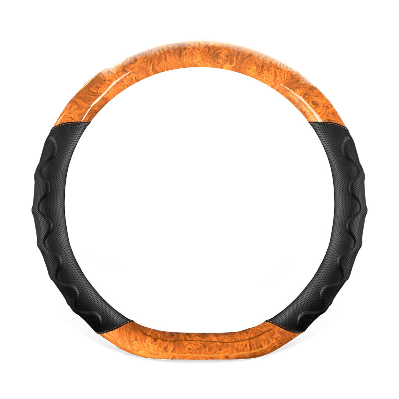 Four Seasons General Steering Wheel Cover Auto Interior Fur Anti-Slip Sweat-Absorbent Breathable Wood Steering Wheel Cover - Delicate Leather