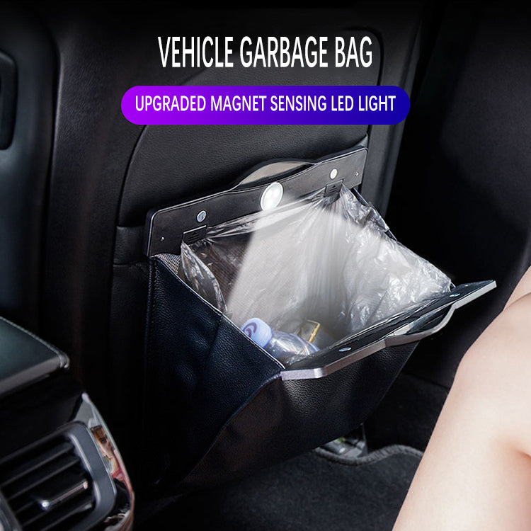 Universal Car Trash Can - Multi-Function with LED Light Mini Car Bin Organizer - Delicate Leather