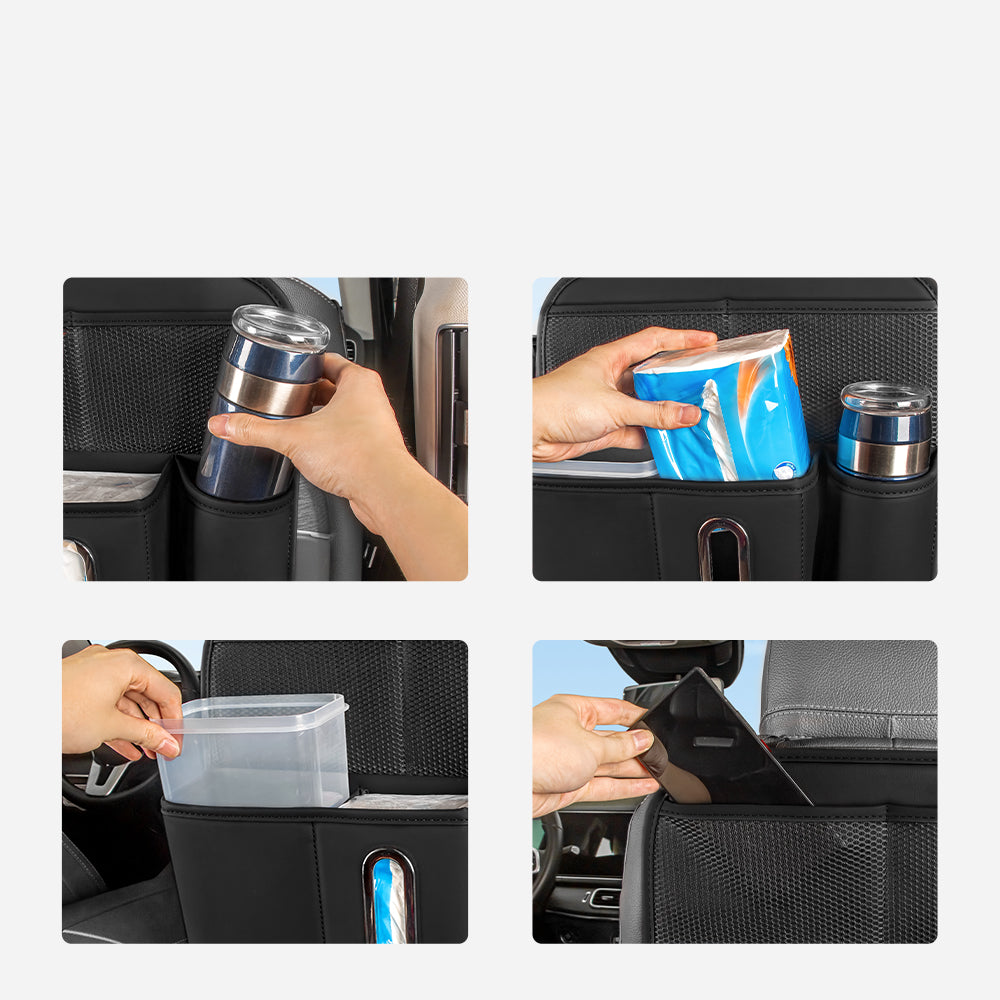 Multifunction Backseat Leather Car Back Seat Bag Organizer With Tablet Holder & 9 Storage Pockets - Delicate Leather