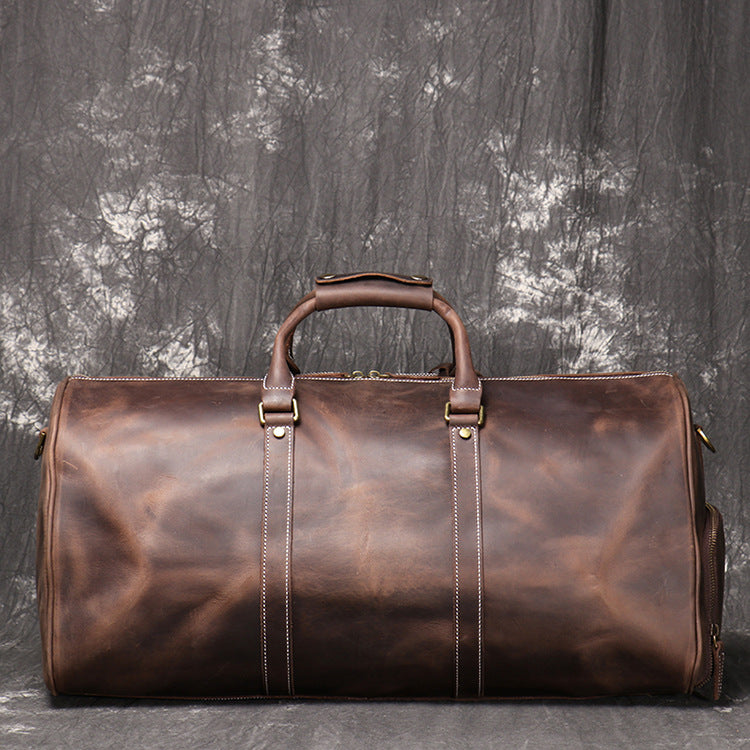Brown Vintage Leather Duffle Bag with Shoe Compartment - New Design Travel or Overnight Bag for Men and Women - Delicate Leather