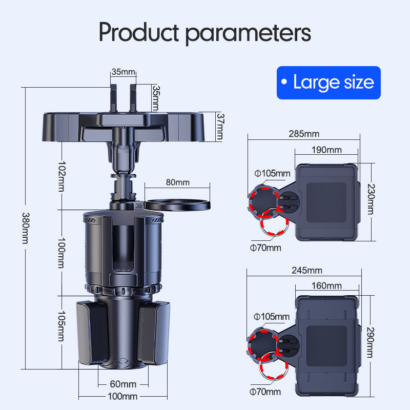 Car Cup Holder Tray - Adjustable Car Tray Table with Phone Slot and 360° Rotation Drink Holder, Custom fit for Car - Delicate Leather