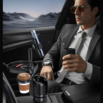NEW 360° Rotating Adjustable Car Drink Cup Holder with Tray - Multifunctional Storage Car Cup Mount Holder Expander - Delicate Leather