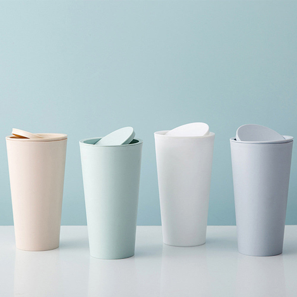 Desktop with Pressure Ring Shake Lid Waste Bin - Small PP Plastic Refuse Bin with Flip Lid for Household, Car, Office, and Mini Garbage Can for Waste Disposal - 2 Pack - Delicate Leather