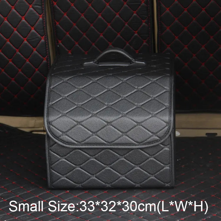 Collapsible Car Storage Organizer with Lid - PU Leather Trunk Storage Box for Auto Cargo - Delicate Leather