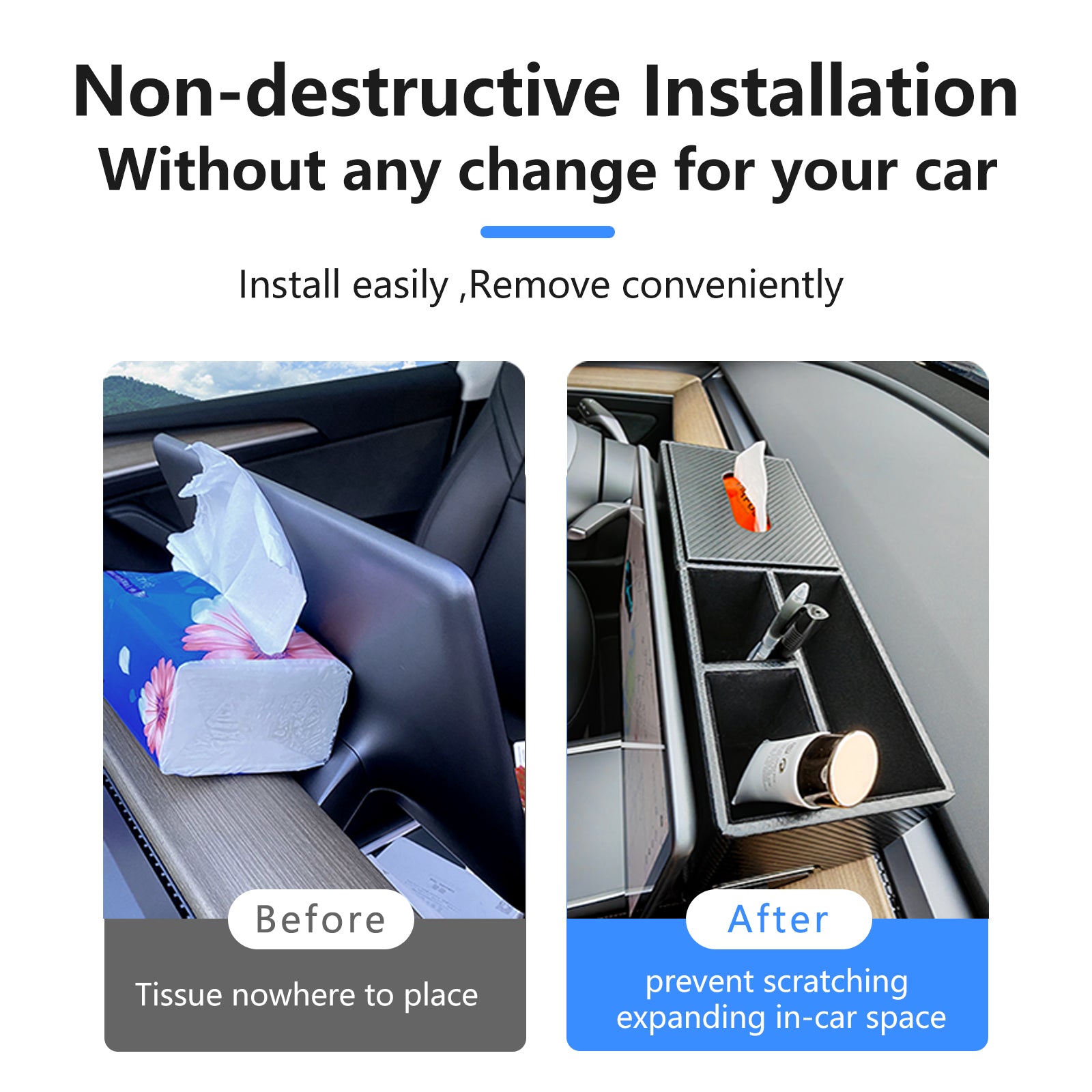 PU Material Screen Storage Organizer Box - Center Console Tissue Holder and Dashboard Hidden Holder - Delicate Leather