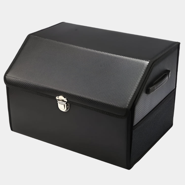 Sturdy and Durable Car Trunk Organizer with Premium Leather, Solid Wood Board, Portability, Rear Seat Storage Compartment, Lid, and Handle - Delicate Leather