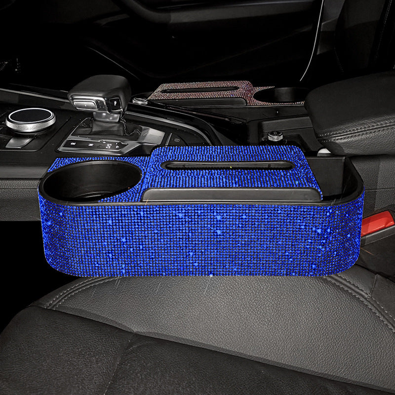 New Bling Rhinestones Car Seat Organizer with Leak-proof Cup Holder, Coin and Key Storage, Tissue Box, Auto Accessories Storage Box