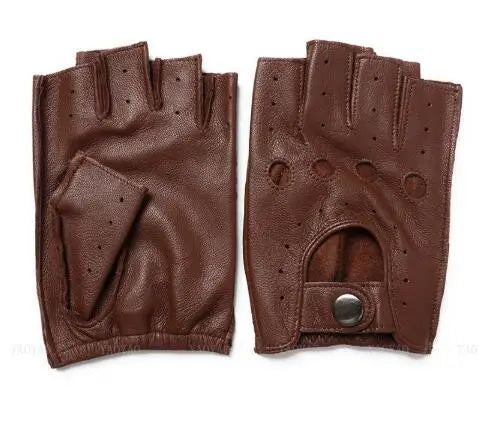 New Arrival Spring Men's Leather Gloves - 100% Goatskin Half Finger Fingerless Gym Fitness Driving Gloves - Delicate Leather