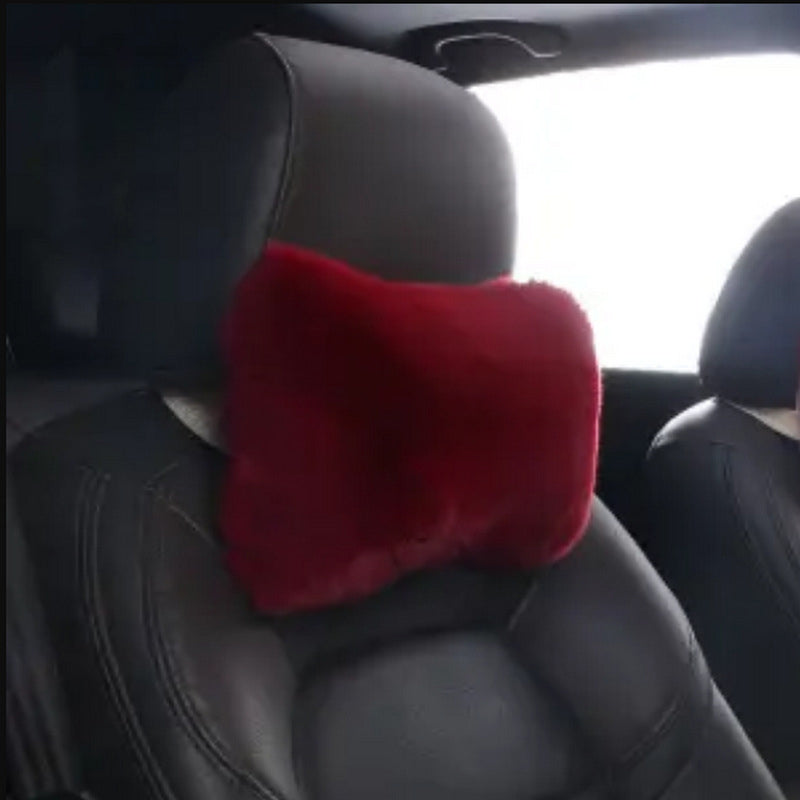 Luxury 9-Piece Set Fur Car Seat Cover Cushion with Neck Pillow for Winter - Delicate Leather