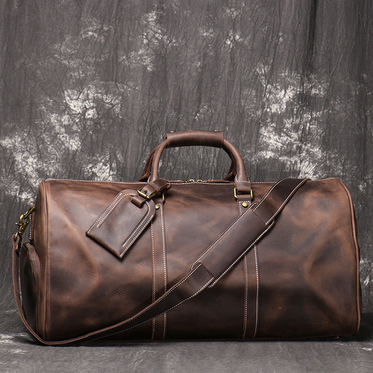 Brown Vintage Leather Duffle Bag with Shoe Compartment - New Design Travel or Overnight Bag for Men and Women - Delicate Leather