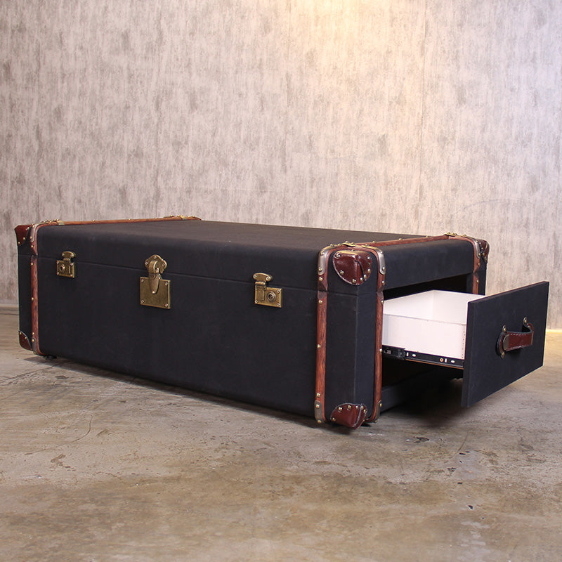 American Aviation Vintage Industrial Leather Coffee Table with 2 Drawers - Delicate Leather