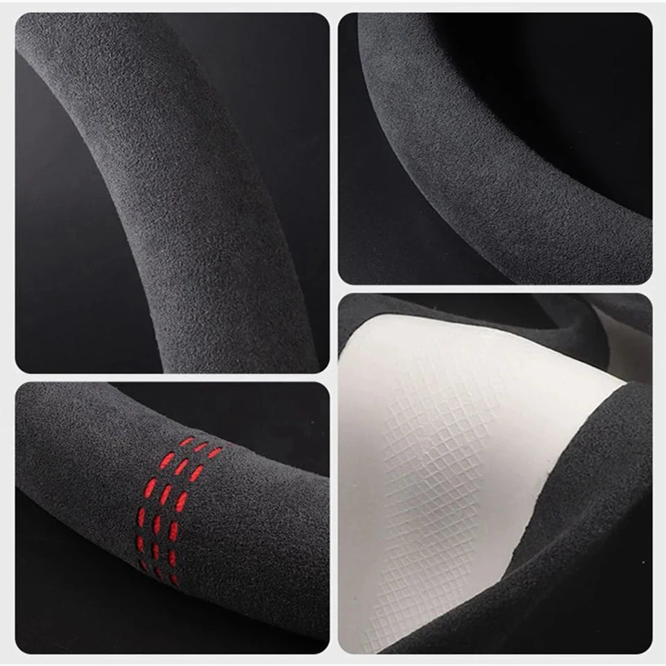 Car Steering Wheel Cover - Cowhide Suede Steering Wheel Wrap - Universal 37-38cm Breathable Steering Cover - Delicate Leather