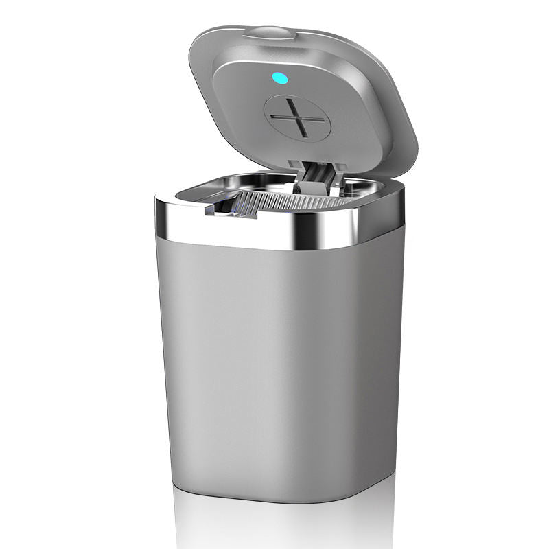 Car Ashtray Creative with Light Cover - Metal Lining, LED Light, One Key to Open, Mini Car Accessories with Lid and Trash Bag, Cute Car Organizer Bin, Small Garbage Can for Storage and Organization - Delicate Leather