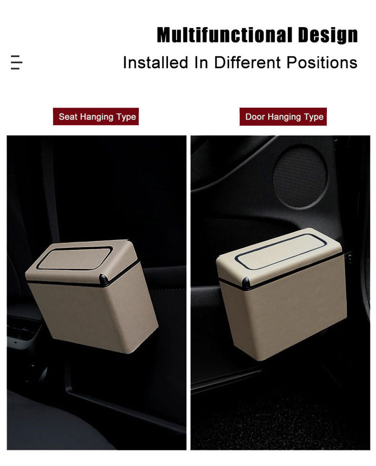 Car Trash Bin Waterproof Portable Garbage Can with Lid, Fit with all car, Mini Car Accessories with Lid and Trash Bag, Cute Car Organizer Bin, Small Garbage Can for Storage and Organization - Delicate Leather