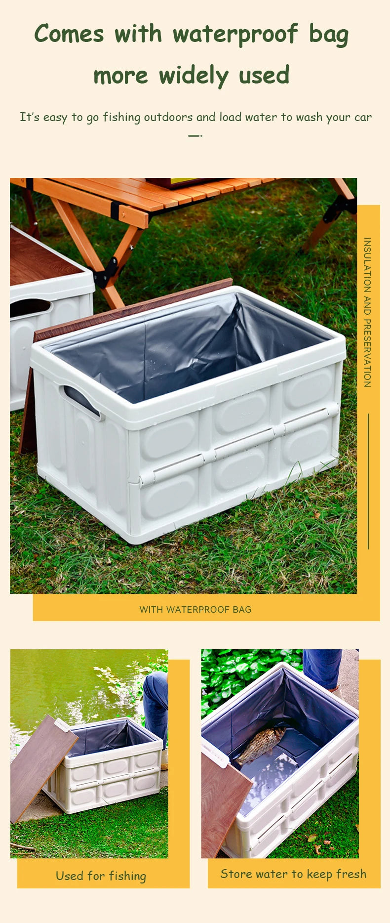 Car Storage Box Made of Durable Plastic Material with Wooden Lid - Ideal for Camping and Storage Needs - Delicate Leather