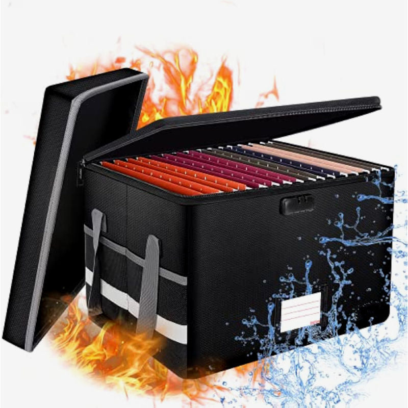 Fireproof File Storage Box - Collapsible and Multifunctional A4 File Organizer - Delicate Leather