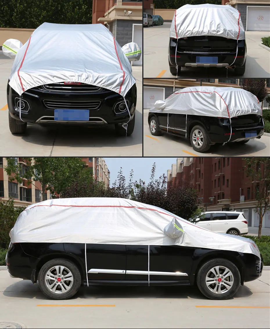 Universal Half Car Cover Waterproof Outdoor Oxford Car Cover Sun Rain UV Protection Dustproof Snowproof for SUV Sedan