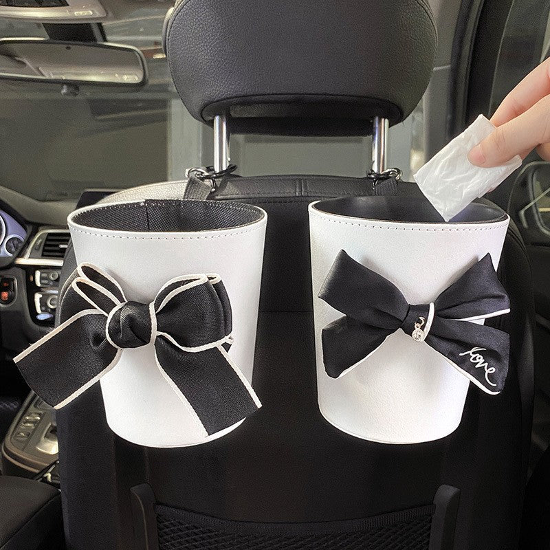 PU Leather Car Trash Can and Napkin Bag - Waterproof Auto Garbage Bag Hanging Car Trash Bin - Delicate Leather