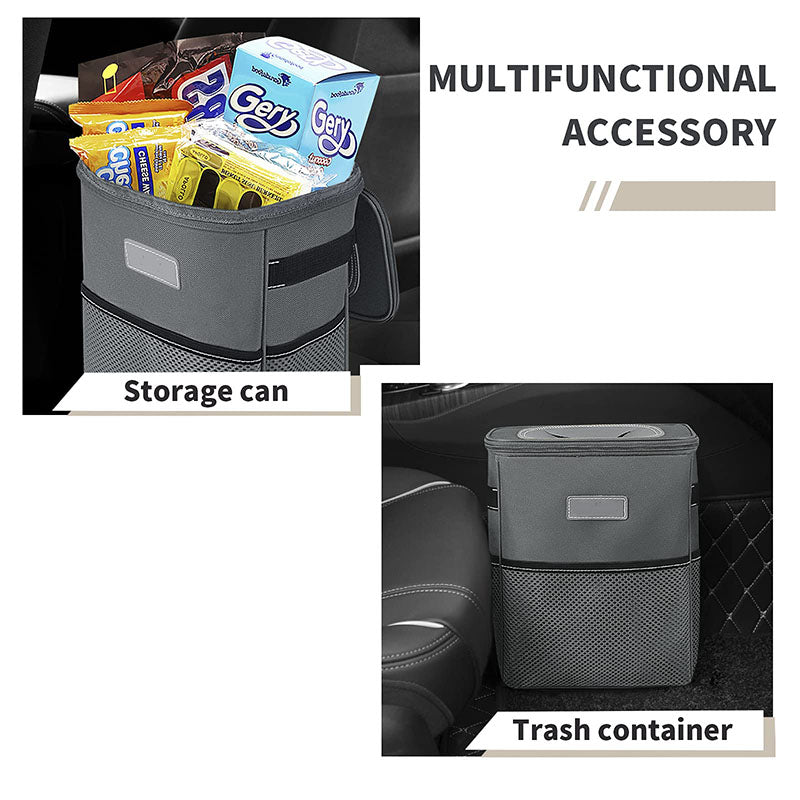 Car Trash Bag with Storage Pockets - Waterproof Garbage Bag with Lid and Storage Pockets - Delicate Leather