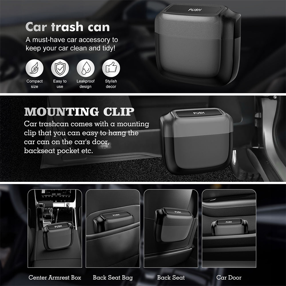 Waterproof Portable Car Door Trash Can - Auto Dustbin Garbage Box with Lid and Rubbish Bag - Delicate Leather
