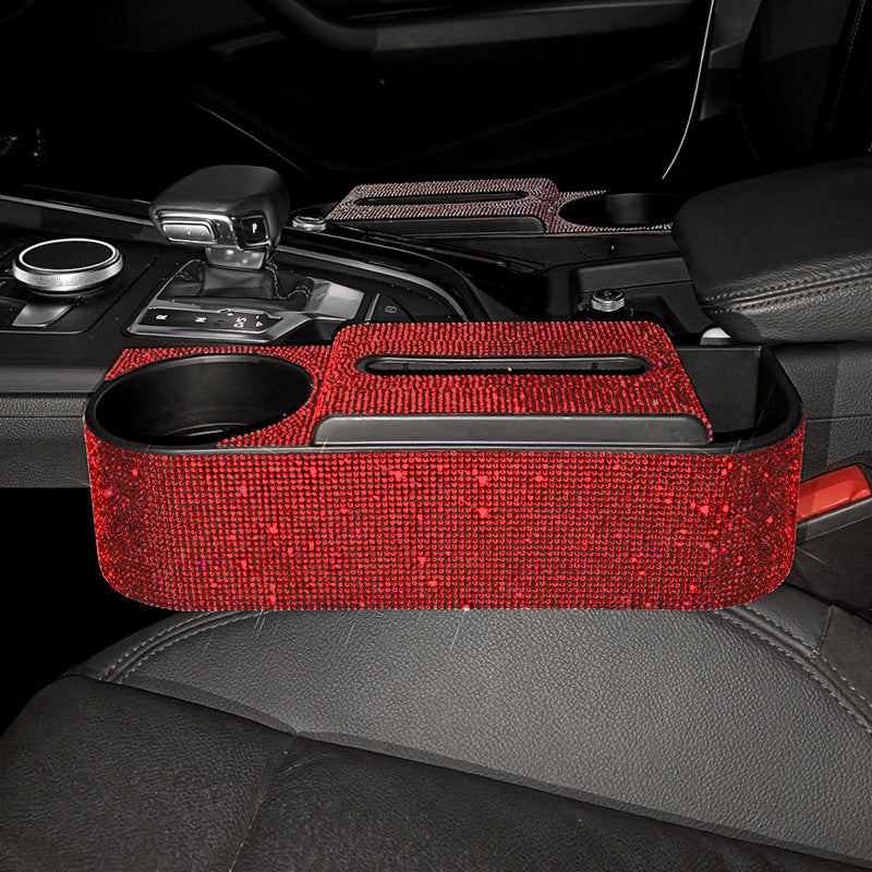 New Bling Rhinestones Car Seat Organizer with Leak-proof Cup Holder, Coin and Key Storage, Tissue Box, Auto Accessories Storage Box