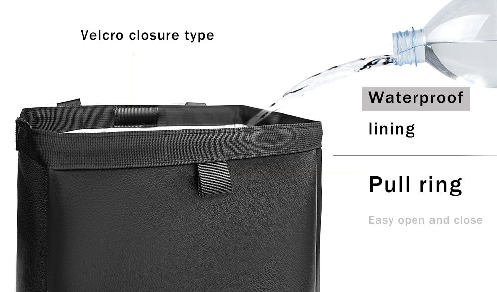 Luxury Foldable Leather Auto Garbage Bag - Hanging Headrest Large Car Trash Can for Backseat, Car Accessories - Delicate Leather