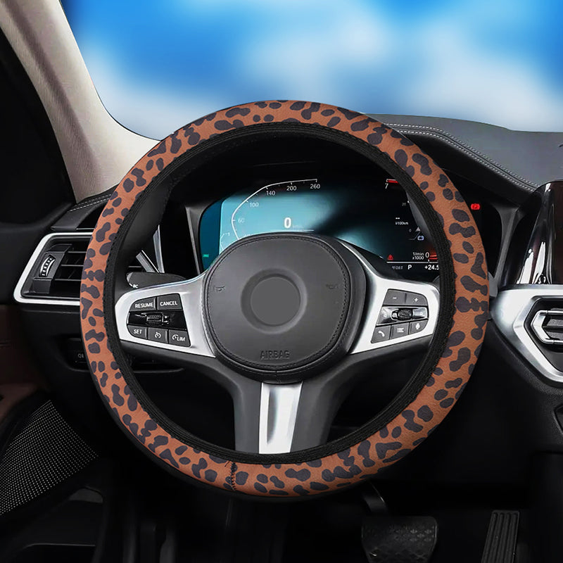 2024 New Universal Non-slip Leopard Print Leather Elastic Steering Wheel Cover