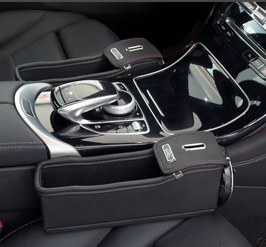 Car Chair Seat Organizer with Coin Box and Cup Holder - 2 Pack - Delicate Leather
