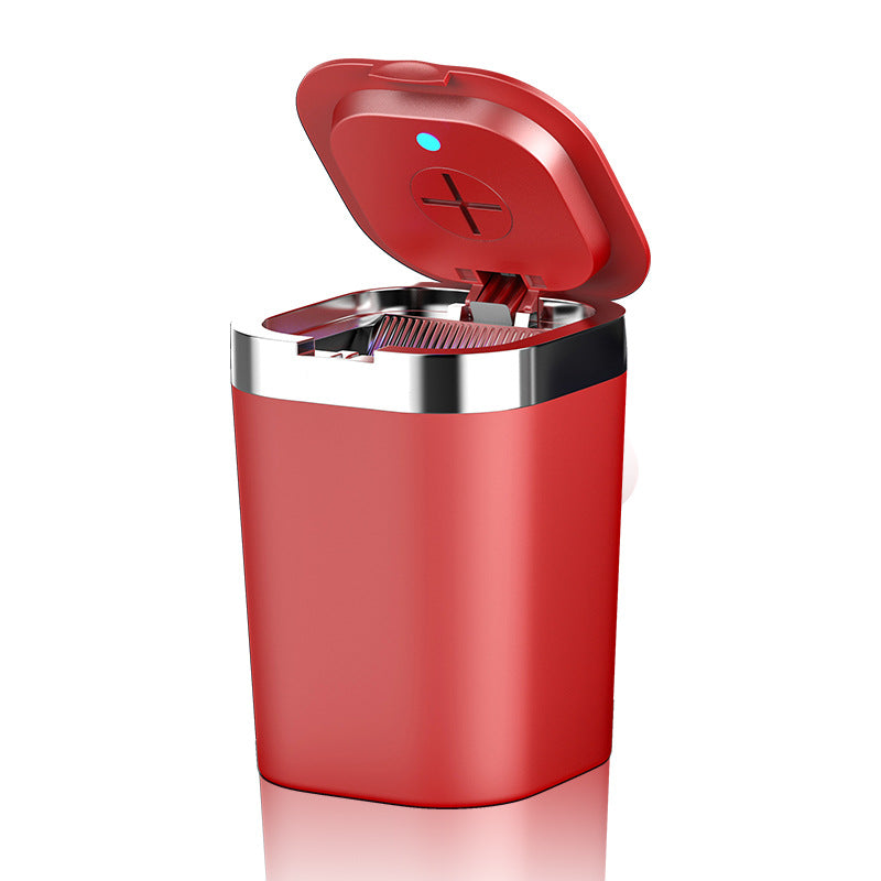 Car Ashtray Creative with Light Cover - Metal Lining, LED Light, One Key to Open, Mini Car Accessories with Lid and Trash Bag, Cute Car Organizer Bin, Small Garbage Can for Storage and Organization - Delicate Leather