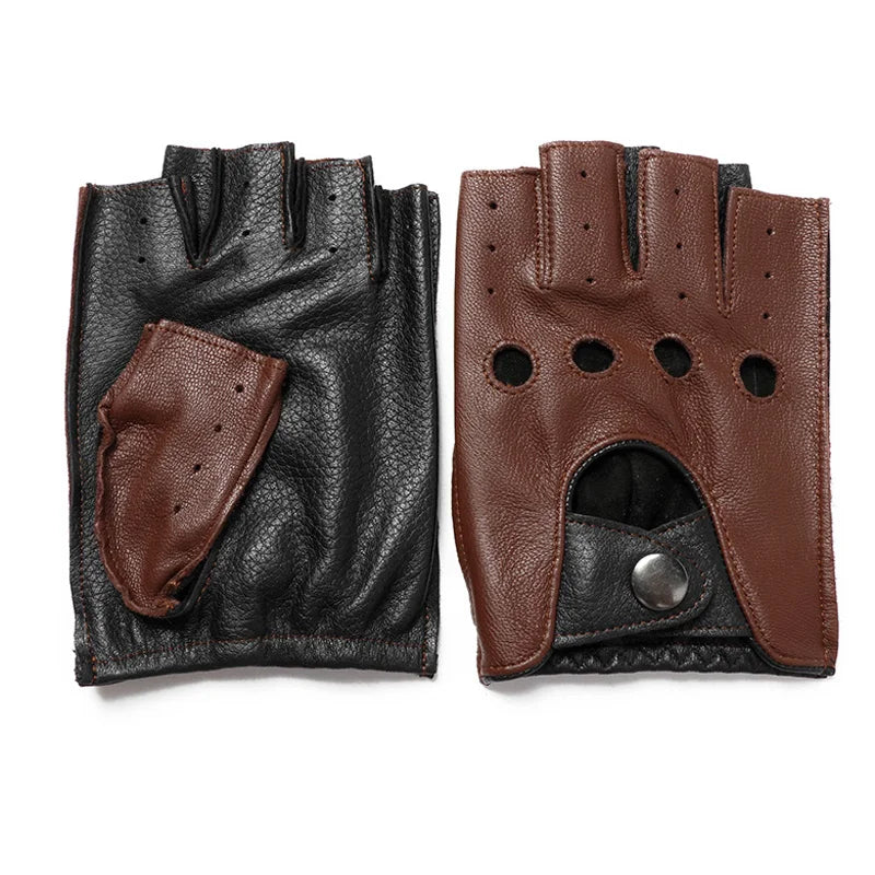 New Arrival Spring Men's Leather Gloves - 100% Goatskin Half Finger Fingerless Gym Fitness Driving Gloves - Delicate Leather