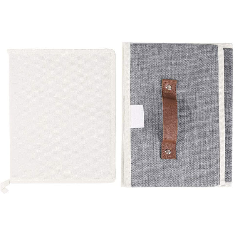 Linen Fabric Foldable Storage Box with Lid & Faux Leather Handle - 15 x 9.8 x 9.8 inches - Delicate Leather