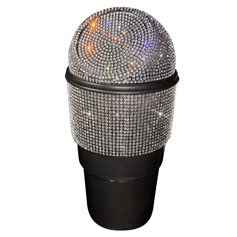 Bling Rhinestone Auto Garbage Can - Car Trash Can with Lid, Car Accessories - Delicate Leather