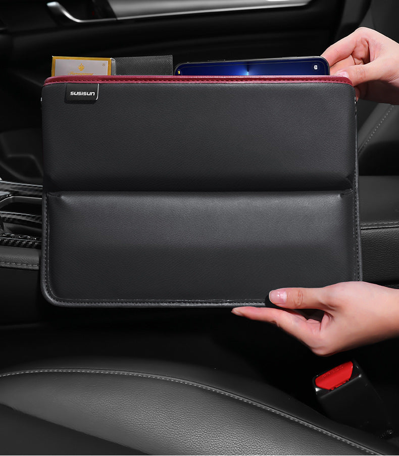Car Seat Gap Filler Organizer, Custom For All Cars, Multifunctional PU Leather Seat Gap Storage Bag - Car Seat Gap Filler with Phone and Cup Holder - Delicate Leather