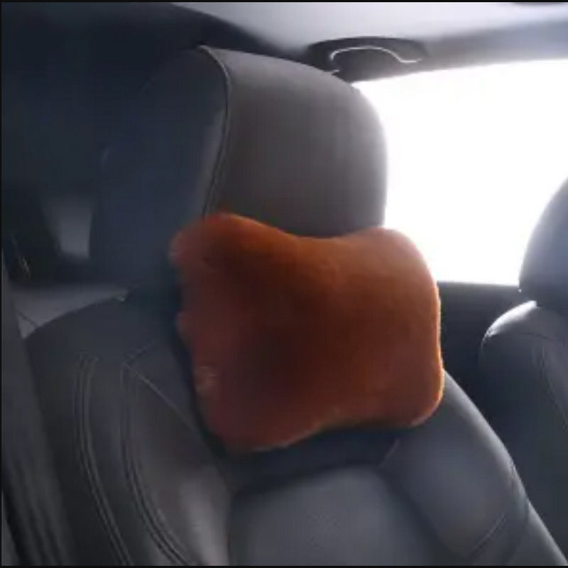 Luxury 9-Piece Set Fur Car Seat Cover Cushion with Neck Pillow for Winter - Delicate Leather