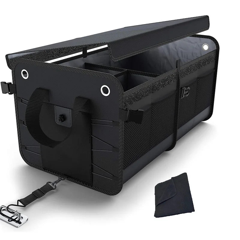 Black Dandelion Collapsible Car Truck Organizer Featuring 8 Mesh Pockets, Multiple Compartments, and a Convenient Strap Handle - Delicate Leather