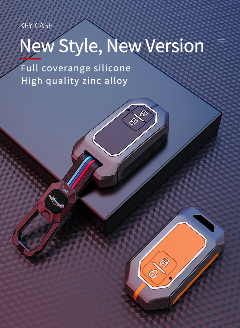 Car Key Case Full Cover Fob - Zinc Alloy Smart Leather Metal Key Cover for Car - Delicate Leather