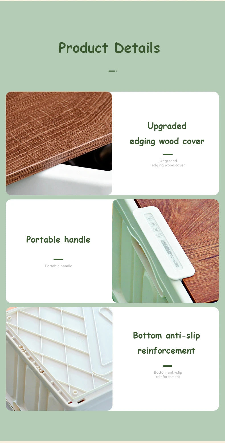 Car Storage Box Made of Durable Plastic Material with Wooden Lid - Ideal for Camping and Storage Needs - Delicate Leather