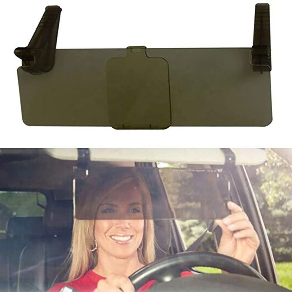 Day and Night Anti-Glare Car Sun Visor, Polarized Sunshade Plate, HD Anti-Dazzle, Anti-UV, Rotatable Adjustable Sun Visor Blocker - Delicate Leather