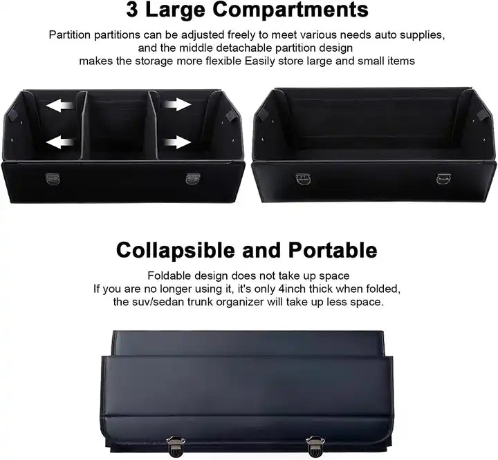 Leather Car Boot Storage Box Trunk , Cargo Organizer SUV Trunk Storage Waterproof Collapsible Durable Multi Compartments - Delicate Leather