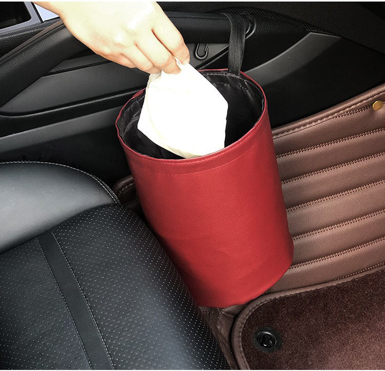 Car Storage Basket Interior Rubbish Container for Waste Organizer Holder - Delicate Leather
