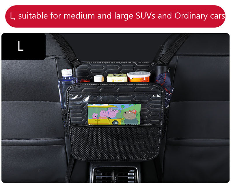 Car Leather Multi-Pocket Handbag Holder - Seat Storage Between Seat Organizer, Kid and Pet Barrier - Delicate Leather