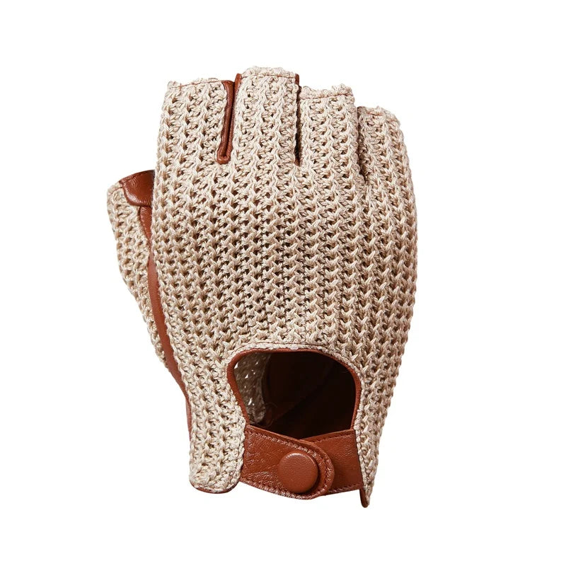 Autumn Winter Men's Wool Knitted Goatskin Touch Screen Locomotive Mittens - Genuine Leather Motorcycle Driving - Delicate Leather